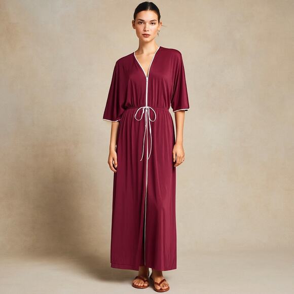 Vanity 70s Fair Burgundy Zip Front Robe Nightgown Small - Picture 1 of 6